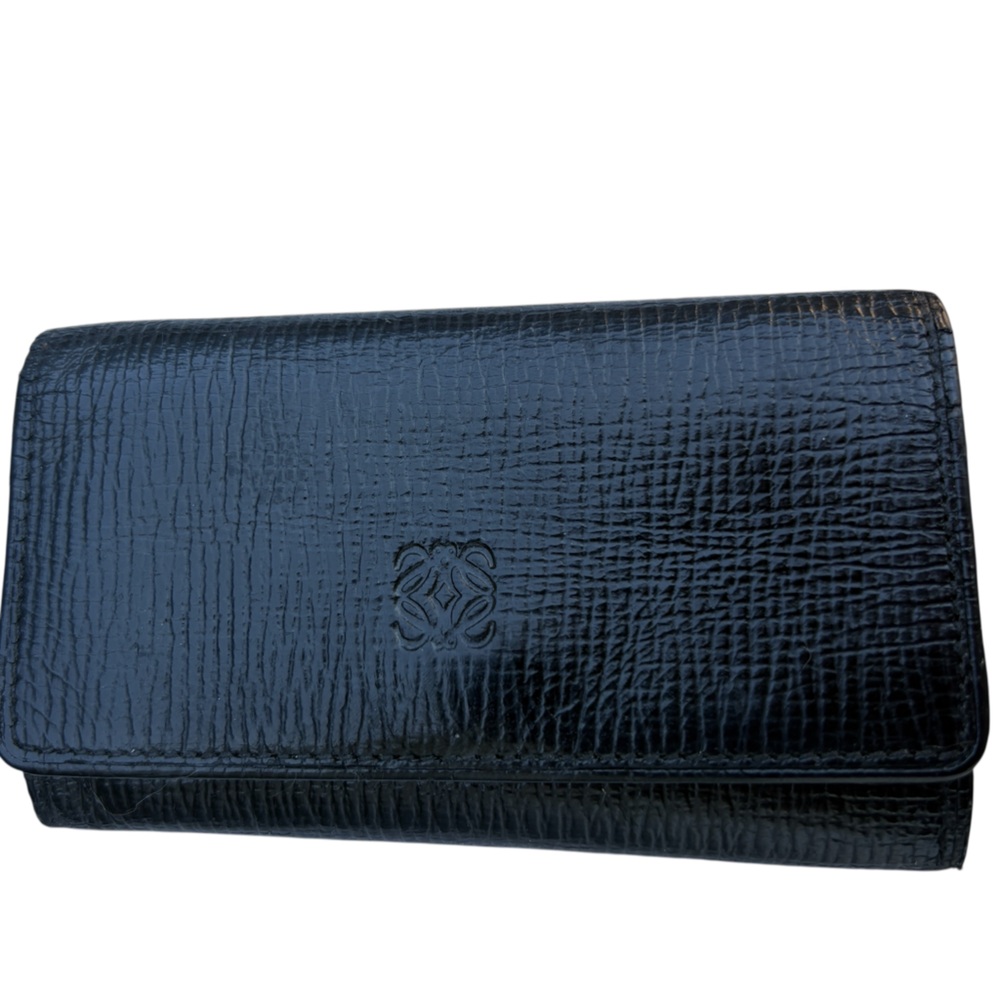 Loewe Black Textured Leather 6-Key Holder Case – Vintage Anagram Snap Wallet